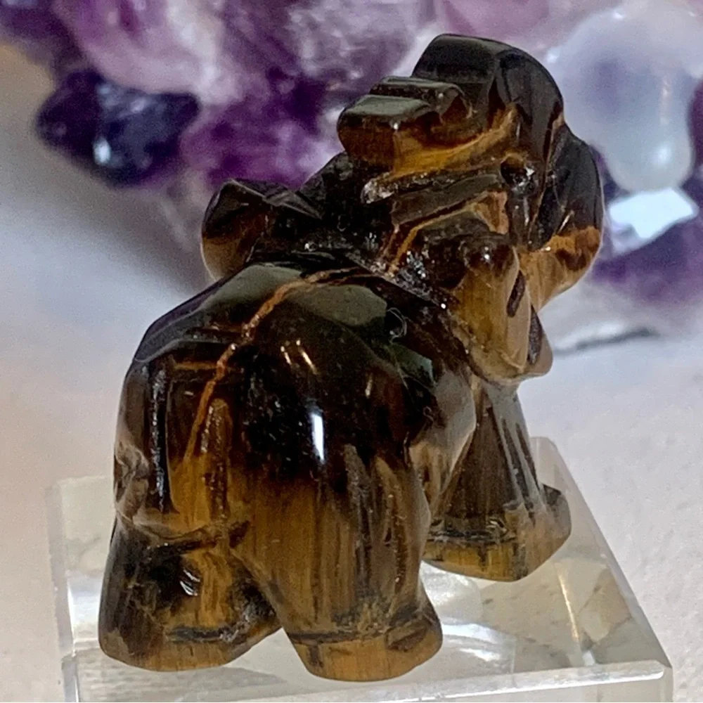 Tiger's Eye Carved Quartz Crystal Elephant Carving Reiki Healing Figurine FLASHY